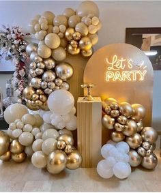 balloons and decorations are on display at a party