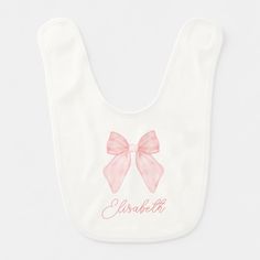 Personalized Pink Bow coquette aesthetic baby bib makes a perfect gift for a new baby. This Personalized Pink Bow coquette aesthetic baby bib can be customized with a name making this a perfect personalized new baby gift. Customizable White Bib For Babies, Cute Pink Bib For Gift, Cute Pink Bib As A Gift, Cute Pink Bib As Gift, Cute Personalized Birthday Bib, Personalized Bib For First Birthday, Cute White Bib For First Birthday, Personalized White Bib For Birthday, Personalized White Birthday Bib