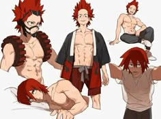 some anime guys with red hair and no shirt