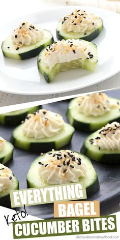 cucumber bites with everything in between them on a plate