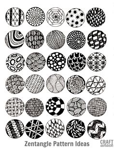 a bunch of circular designs in black and white, with the words zentangle pattern ideas