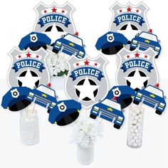 police cupcake toppers and centerpieces for a birthday or baby's first birthday