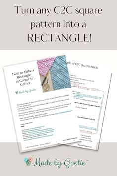 two square crochet patterns with text that reads turn any 2c square pattern into a rectangle