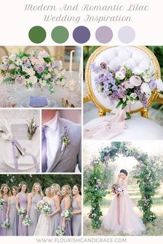 the wedding color scheme is lavender and white