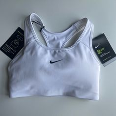 White Xs Nwt Nike Dri-Fit Swoosh Bra Breathable White Racerback Top, White Sports Bra With Medium Support For Workout, White Breathable Racerback Top, White Breathable Medium Support Top, White Medium Support Sports Bra For Workout, White Breathable Top With Medium Support, White Go-dry Functional Sports Bra, White Breathable Sports Top, White Racerback Activewear For Sports