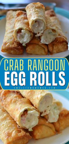 Learn how to make Crab Rangoon Egg Rolls! They're easy to whip up. With a creamy crab rangoon filling, this simple appetizer recipe is delicious. So, grab some egg roll wrappers and try this finger food idea! Crab Rangoon Egg Rolls, Super Bowl Party Food, Rangoon Recipe, Crab Rangoon Recipe, Small Town Woman, Bowl Party Food, Crab Rangoon, Egg Roll Recipes, Crab Recipes