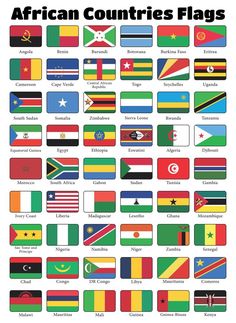 the flags of africa and other countries are shown in this poster, which shows all their country