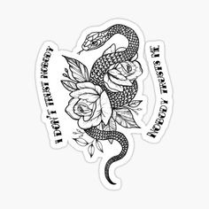 a black and white snake with roses sticker