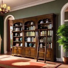 a living room filled with furniture and a book shelf