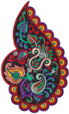 an embroidered paisley design on a white background