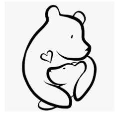 a black and white drawing of a bear holding a heart