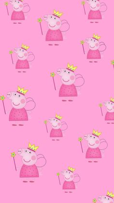 peppa pig wallpaper with pink background and gold crown on it's head