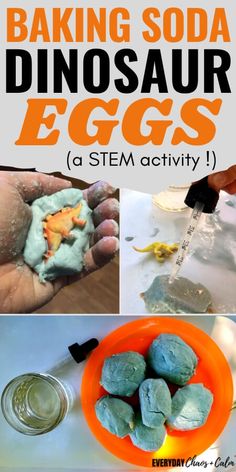 the process for making homemade dinosaur eggs is shown in this collage with text overlay