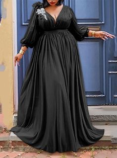 Party Outfit Plus Size, Plain Dresses, Plus Size Party Dresses, Lantern Sleeve Dress, Plain Dress, Homecoming Dresses Black, School Dresses, Sleeve Maxi Dress, Wholesale Dress