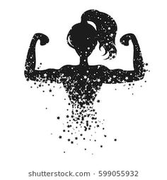 the silhouette of a female bodybuilding figure with stars in her hair and arms, on a white background