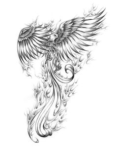 an eagle with flames on it's wings is shown in this tattoo art design