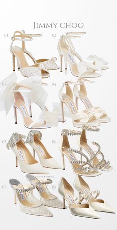 many different types of shoes are shown in this advertisement for the jimmy choo shoe collection