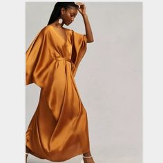 Nwt Anthropologie Satin Tie Front Maxi Kaftan Polysatin, Smooth, Open Back Kaftan. Color: Bronze Gold Size: 50"L Includes Belt Kimono Dress Outfit, Boho Wedding Guest Outfit, Front Zipper Dress, African Kaftan, Maxi Kaftan, Chic Maxi Dresses, Ribbon Dress, Dress Code Wedding, Tie Dye Maxi