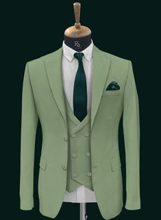 "Men Suits, Suits For men light green three piece Wedding Suit, Elegant Men Suit, Men Wedding Clothing, Men Party Suits COMPULSARY PLEASE MEASURE YOUR CHEST AREA, CIRCUMFRENECE AROUND THE BROADEST PART OF CHEST AND WAIST AREA WHERE YOU NORMALLY WEAR YOUR TROUSER OR 4 FINGER BELOW THE BELLY BUTTON, AND PICK YOUR SIZE ACCORDINGLY PLEASE PROVIDE YOUR HEIGHT AND WEIGHT IN THE PERSONALISATION BOX , WHILE PLACING THE ORDER PLEASE CHECK THE SIZE CHART BEFORE PLACING THE ORDER IN SIZE CHART , \"WAIST\" Pista Green Blazer Outfit Men, Fitted Green Wedding Suit, Classic Green Blazer For Groom, Classic Green Wedding Blazer, Fitted Green Tuxedo For Groom, Green Fitted Tuxedo For Groom, Fitted Green Tuxedo For Semi-formal Events, Elegant Fitted Pista Green Sets, Fitted Green Tuxedo For Wedding