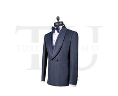 [5164-2] 3-Piece Navy Shawl Lapel Double Breasted Tuxedo with pants - Tuxedo Uomo Formal Tuxedo-style Three-piece Suit, Formal Custom Fit Tuxedo Three-piece Suit, Custom Fit Tuxedo With Suit Collar, Luxury Tailored Formal Sets, Elegant Sets With Bow Tie For Wedding, Elegant Wedding Sets With Bow Tie, Dapper Tuxedo With Suit Collar For Formal Events, Elegant Notch Lapel Sets For Black-tie Events, Elegant Tailored Sets For Black Tie Events