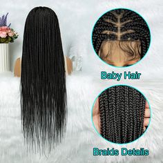 Synthetic Full Lace Braided Wigs 36 Inch Braiding Hair Knotless Box Braids Wigs Braids Wigs, Lace Braid, Box Braid Wig, Braided Wigs, Braiding Hair, Braids Wig