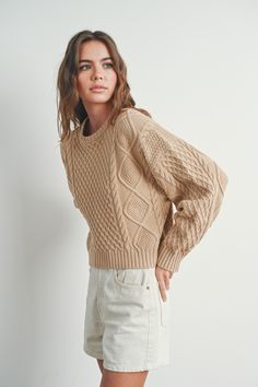 DETAILS: ♡ Taupe Cable Knit Sweater ♡ 60% Cotton & 40% Acrylic Fall Neutral Sweater, Oversized Chunky Sweater Outfit, Tan Sweater, Neutral Sweaters, Fall Neutrals, Mozambique, Cable Knit, Caribbean Netherlands, Knitted Sweaters