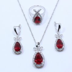 Jewelry Sets- Noblest Silver Color Jewelry Set Red Garnet White Zircon Ring Size 6/7/8/9/10 Bracelet 17CM Free Gift Model Number:32711002516 Red Cubic Zirconia Jewelry Gift, Red And Silver Jewelry Set, Red Christmas Jewelry, Red Ruby Jewelry For Valentine's Day, Red Ruby Jewelry Sets For Gifts, Red Gemstone Jewelry Sets For Wedding, Red Ruby Jewelry Sets As Gift, Formal Red Sterling Silver Jewelry Sets, Red Sterling Silver Jewelry Sets For Wedding