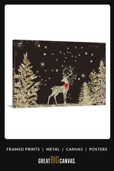 a christmas card with an image of a reindeer in the woods