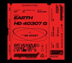 a red ticket with the words earth and an airplane in black on it's side