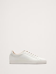 We can't get enough of these sneakers (and neither can you).  There's lots to love: leather uppers, sleek design, and lightweight OrthoLite® performance insoles—which wick away moisture for comfort.  Leather uppers.  Rubber soles.  B width. Sneakers White, White Cream, Leather Sneakers, Pebbled Leather, White Leather, Sleek Design, Banana Republic, Leather Upper, Personal Style