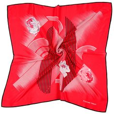 We absolutely love vintage Hanae Mori prints, and this beautiful red silk scarf is no exception! The pure silk scarf has stylized roses between white gradient lines and arches, with broken up black stripes. The shapes are a beautiful mix of geometric and organic, with a red, white, black, pink and grey colorway. The scarf has black trim and hand rolled and sewn edges. 30" Square. Red Silk Scarf, Hanae Mori, Monogrammed Linens, White Gradient, Linen Cocktail Napkins, Pure Silk Scarf, Vintage Scarf, Linen Placemats, Red Silk