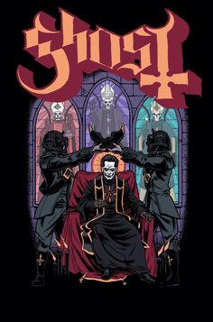 the cover to ghost 3, with three skeletons sitting on a throne and two men standing behind them