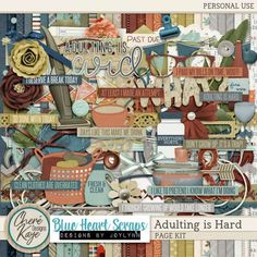 blue heart scraps - adulting is hard collection kit with digital printable items