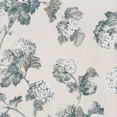 a floral wallpaper with blue and white flowers