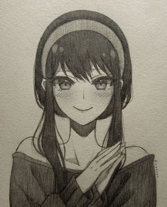 a pencil drawing of a girl with long hair wearing a hoodie and holding her hands to her chest