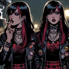 Female Rockstar Character Design, Goth Oc Art Girl, Red Haired Character Design, Character Design Punk, Rockstar Character Design, Punk Oc Art, Rockstar Character, Goth Character Art, Goth Oc Art