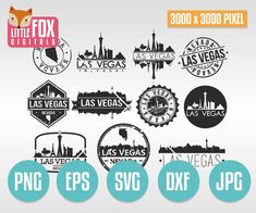 various logos and emblems for different cities in the united states, including vegas, las vegas