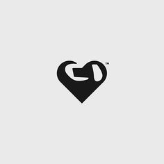 a black and white heart with the letter g in it's center on a gray background