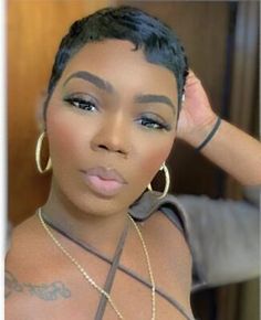 Fashion Black Short Pixie Cut Human Hair Wigs Cute Pixie Cut Wig Natural Looking | eBay Super Short Pixie For Black Women, Wigs Cute, Pixie Cut Human Hair Wigs, Bald Style, Super Short Pixie Cuts, Sleek Short Hair, Finger Waves Short Hair, Super Short Pixie, Fantasia Barrino