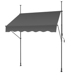 an awning with two poles attached to it and the top half covered in gray fabric