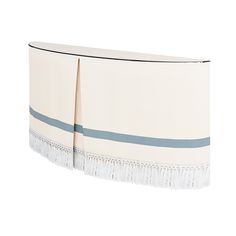 a white and blue table cloth with fringes on it's edge, against a white background