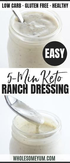 the recipe for ranch dressing in a mason jar is shown with text overlaying it