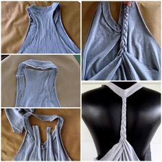 the back of a woman's top is shown in four different pictures, including one with