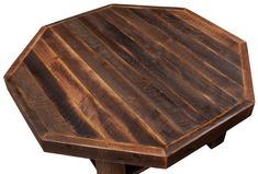 an octagonal wooden table with two legs