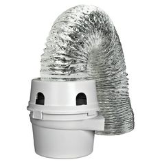 a white blow dryer sitting on top of a plastic cup filled with silver foil