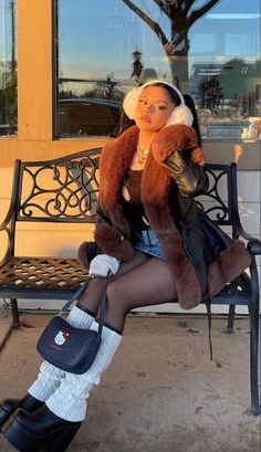 Winter Birthday Outfit Y2k, Bratz Outfit Black Women, Cute Outfits With Earmuffs, Birthday Fits Black Women Winter, Time Square Outfit Winter, Y2k Bimbocore Outfits Winter, Baddie Cold Outfits, Bratz Winter Outfits Inspiration, Bratz Clothes Aesthetic