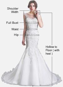 a woman in a wedding dress with her measurements