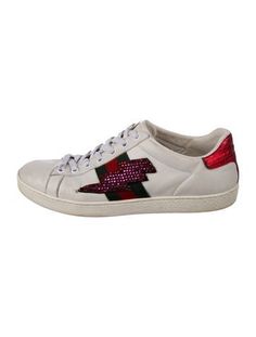 Gucci Leather Low Top SneakersWhiteAnimal PrintWeb AccentEmbroidered & Crystal AccentsRound-ToesLace-Up Closure at UppersDesigner Fit: Sneakers by Gucci typically run a half size large.Unfortunately, due to restrictions, this item may not be eligible for shipping in all areas. Gucci Leather, Leather Sneakers, Womens Shoes Sneakers, Low Top, Shoes Sneakers, Gucci, Women Shoes, Running, Sneakers