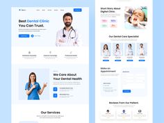 the landing page for dental clinic website, with an image of a doctor and patient