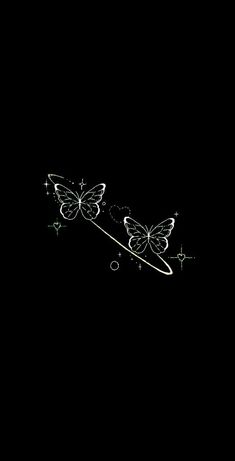 two butterflies flying in the dark with stars